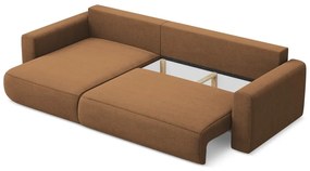 Terrakotta színű kinyitható-tárolóhelyes sarokkanapé (bal oldali-heverő résszel) Kapua – Makamii