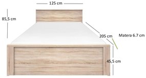 Franciaágy 120 cm Noella (szonoma tölgy) (matrac és ágyrács nélkül). 1053142