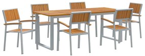 vidaXL Kert étkező szett 7 pcs Szürke Tömör Akácfa