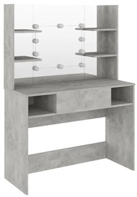 betonszürke LED-es MDF sminkasztal 100 x 40 x 135 cm
