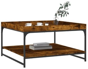 füstös tölgy színű szerelt fa és vas dohányzóasztal 80x80x45 cm