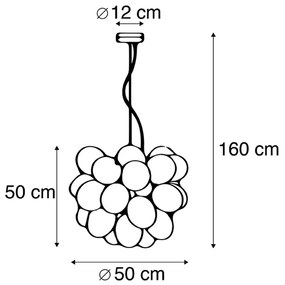 Art Deco függőlámpa fekete borostyán üveggel 8 lámpás - Uvas