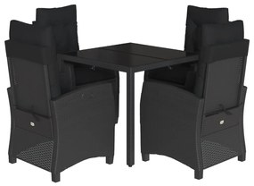 5 részes fekete polyrattan kerti étkezőgarnitúra párnákkal
