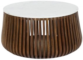PEREA modern mangófa/márvány dohányzóasztal - 90cm