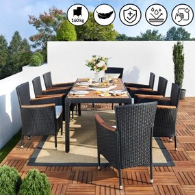 Deuba Kerti rattan szett Berlin premium 1+8 - fekete/fa