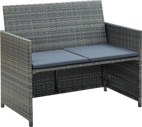 vidaXL szürke kétszemélyes polyrattan kerti kanapé párnákkal