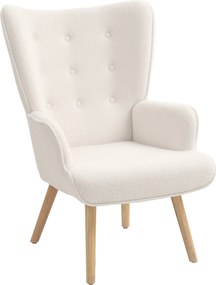 HOMCOM Boucle Szövet Elnöki Szék, Modern Kárpitozott Karosszék Fából Készült Lábakkal, Ergonomikus Fennmaradó Háttámla és Gombos Díszítés, Étkezőbe, N