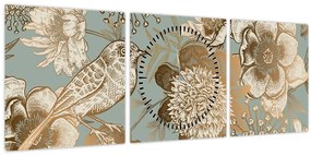 Kép - Kert egy madárral (órával) (90x30 cm)