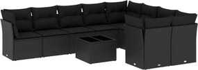 vidaXL 10 részes fekete polyrattan kerti ülőgarnitúra párnákkal