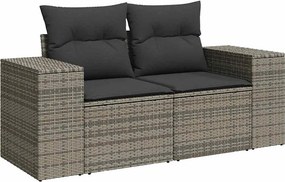 vidaXL 2 személyes szürke polyrattan kerti kanapé párnával