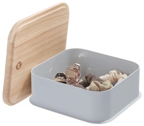Eco szürke tárolódoboz paulownia fa fedéllel, 21,3 x 21,3 cm - iDesign