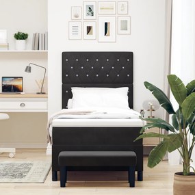 Boxspring Ágy matraccal &amp; paddal Fekete 90x190 cm Bársony