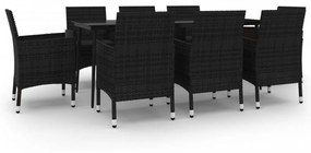 vidaXL 9 részes polyrattan és üveg kerti étkezőgarnitúra párnákkal