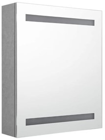 betonszürke LED-es tükrös fürdőszobaszekrény 50 x 14 x 60 cm