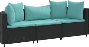 vidaXL 3 részes fekete polyrattan kerti ülőgarnitúra párnával