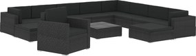 vidaXL 12 részes fekete polyrattan kertibútor-garnitúra párnákkal
