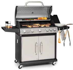 Tomahawk, gázgrill, 5 x 3,6 kW-os + 2,7 kW-os égő, 80 x 43,5 cm-es rozsdamentes acél grillsütő