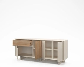Bézs-natúr színű komód tölgyfa dekorral 180x76x45 cm Carpi – Marckeric