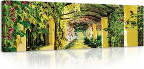 Vászonkép 145x45 Íves sugárút pergola zöld alagút napfény levelek