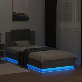 szürke sonoma ágykeret fejtámlával és LED-ekkel 100 x 200 cm