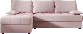 Ágyazható, kétoldalas L alakú kanapé VENORIA SLIM 200x143 cm, púderrózsaszín színű + 2 db díszpárna INGYEN