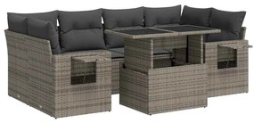 7 részes szürke polyrattan kerti ülőgarnitúra párnákkal