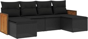 vidaXL 6 részes fekete polyrattan kerti ülőgarnitúra párnákkal