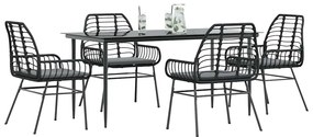 vidaXL 5 részes fekete polyrattan üveg kerti étkezőgarnitúra párnákkal
