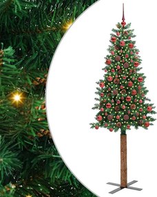 vidaXL Karcsú karácsonyfa 300 LED-del Zöld 180 cm PVC és tömör fenyőfa