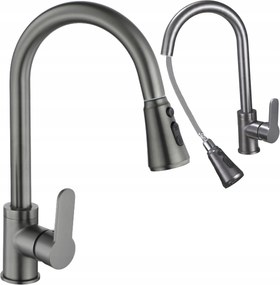 Grafit Konyhai Csaptelep Kihúzható Kifolyócsővel 3 Funkciós, Forgatható