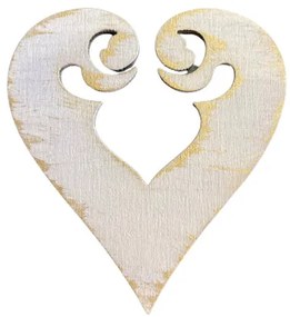 Kreatív hobbi lézervágott áttört fa antik lila-arany szív dekor motívum 7x7cm