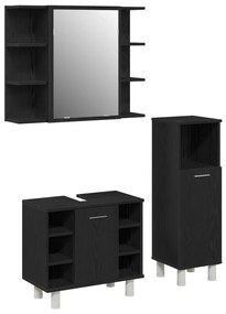 Fürdőszoba bútor szett 3 darabos Fekete tölgy Szerelt fa