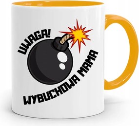 Sárga Bögre Ajándék Anyukáknak Robbanó Figyelem Anya fényképes nyomtatással