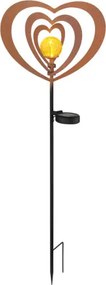 Globo 36580R Solar lámpa, fém, rozsda hatású, fekete fém, matt fekete műanyag, borostyánszínű gömb repedezett üveg hatással, tolókapcsoló, AAA 300mAh 1.2V elemmel, IP44, HxSzxM: 280x60x820mm, tartozék: LED 0.06W 3V, 3000K