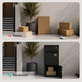 Csomag- és levélszekrény, csomagbox, fém, kültéri, zárható, fekete PAT