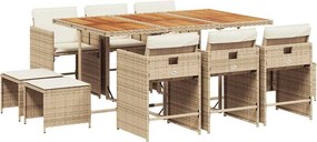vidaXL 11 részes bézs polyrattan kerti étkezőgarnitúra párnákkal