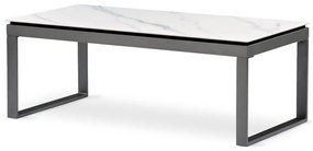 Măsuță de cafea din ceramică cu efect de marmură albă și picioare metalice gri. Dimensiuni: 120x60cm. AHG-284