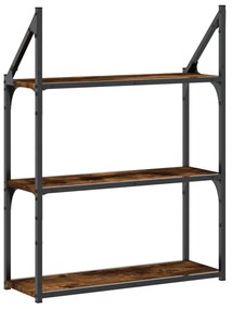 3 szintes füstös tölgy színű szerelt fa falipolc 60x21x78,5 cm