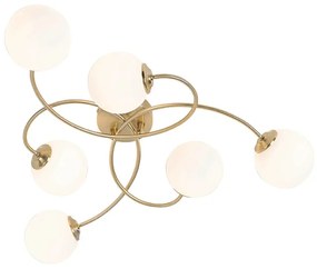 Modern mennyezeti lámpa arany opál üveggel 6 lámpás - Athén