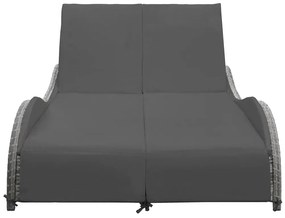 Kétszemélyes antracitszürke polyrattan napozóágy párnával