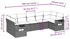 7 részes fekete polyrattan kerti ülőgarnitúra párnával