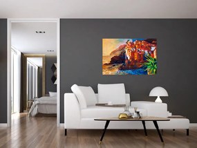 Kép - Falu Cinque Terre partján, az olasz riviérán, modern impresszionizmus (90x60 cm)