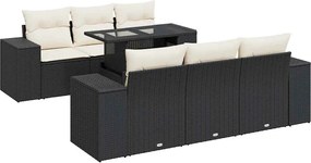 vidaXL 7 részes fekete polyrattan kerti ülőgarnitúra párnával