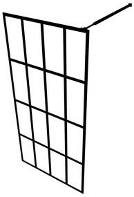 Fekete ESG üveg és alumínium zuhanyfal polccal 118 x 190 cm