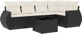 vidaXL 6 részes fekete polyrattan kerti ülőgarnitúra párnákkal
