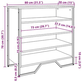 füstös tölgy színű szerelt fa cipőszekrény 80 x 38 x 78 cm