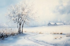 Vászonkép Canvas Tájkép Út Fa Tél Hó 120x80
