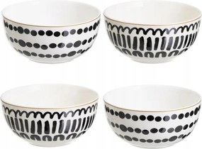 Lyne porcelán tál szett 4x700 ml, fehér-fekete levesestálak