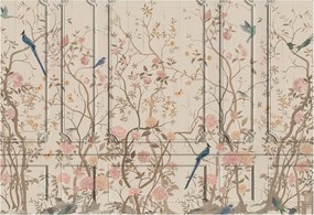 Flizelin tapéta Divatos 3D fali ragasztó Madarak és virágok 152x104 Ragasztó