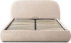 Ágy 160x200 cm méretben, ágyneműtartóval, bézs színben, bouclé kárpittal ROSSO